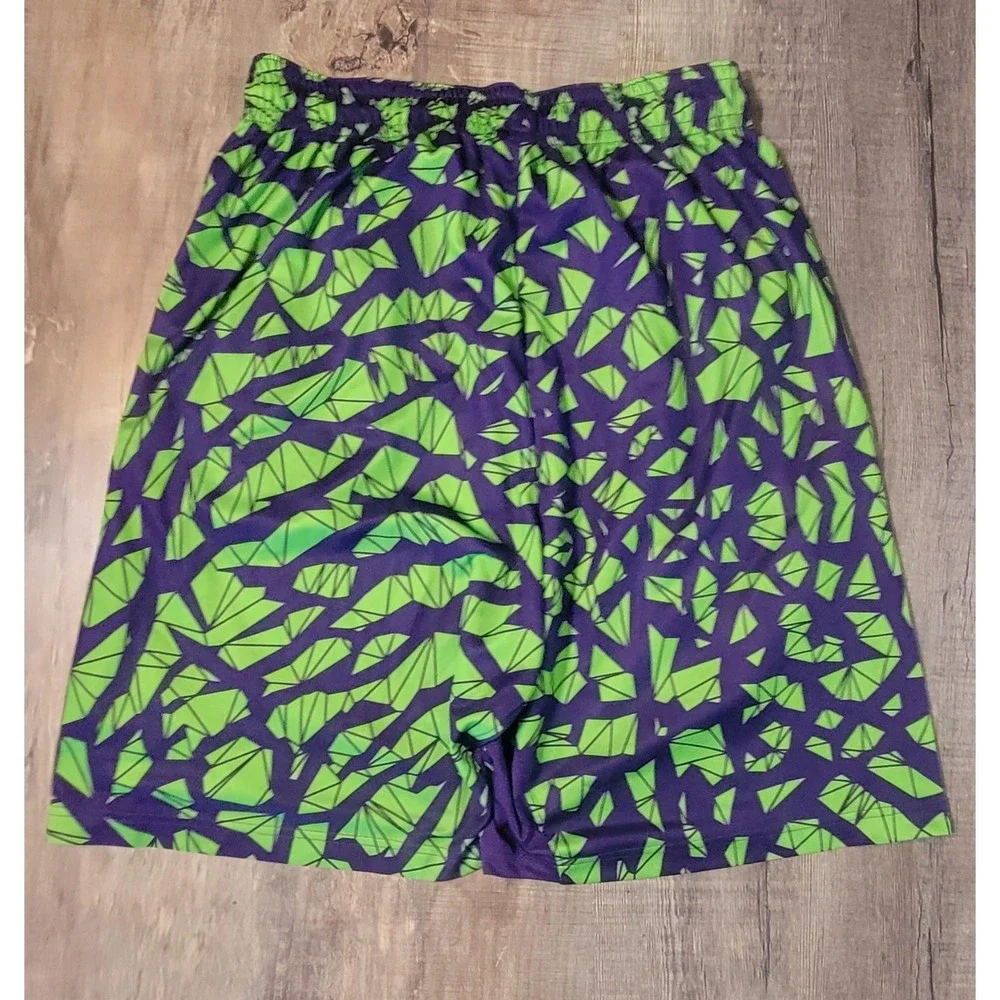 Nike Air Jordan Dri Fit Mens Large Geometric Purple Lime Green Basketball Shorts - Picture 8 of 12